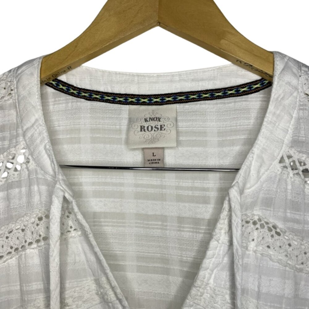 2 for $20 Knox Rose White Cotton Boho Dress Large Peasant Flowy Embroidered - Picture 7 of 12